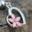 Piercing nombril fleur rose sur coeur pavé de strass
