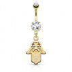 Piercing nombril Hamsa / main de Fatima pave de pierres