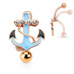 Piercing nombril inversé à ancre marine avec strass