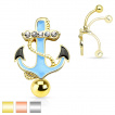 Piercing nombril inversé à ancre marine avec strass