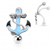 Piercing nombril inversé à ancre marine avec strass