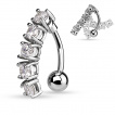 Piercing nombril invers  barette courbe sertie de 5 pierres rondes