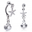 Piercing nombril invers  toile de mer et coquillage  perle