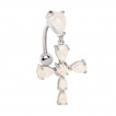 Piercing nombril inversé à pendentif croix d'opales