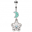 Piercing nombril  lune emaille et pendentif toile arabesque