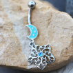 Piercing nombril  lune emaille et pendentif toile arabesque