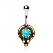 Piercing nombril mdival plaqu or  Turquoise