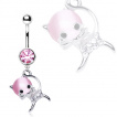 Piercing nombril minette à tête en pierre oeil de chat