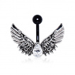 Piercing nombril noir à ailes d'ange et strass