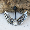 Piercing nombril noir à ailes d'ange et strass