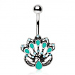 Piercing nombril paon émaillé bleu à strass