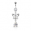 Piercing nombril papillon  barette de strass et pierre taille en goutte