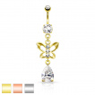 Piercing nombril papillon  barette de strass et pierre taille en goutte