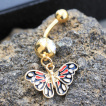 Piercing nombril papillon vintage dor et maill