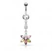 Piercing nombril pendentif fleur  pierres tailles en Marquise