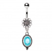 Piercing nombril pendentif fleur et mdaillon bleu lagon