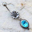 Piercing nombril pendentif fleur et médaillon bleu lagon