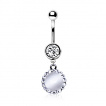 Piercing nombril à pendentif oeil de chat rond cerclé de strass