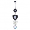 Piercing nombril serti  pendentif trio de coeurs