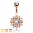 Piercing nombril petite fleur  12 ptales avec Opale et strass