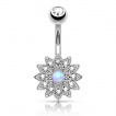 Piercing nombril petite fleur  12 ptales avec Opale et strass