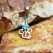 Piercing nombril pieuvre couronnée à strass bleu