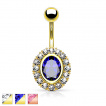 Piercing nombril plaqué or à pierre ovale bordée de strass