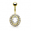 Piercing nombril plaqué or à pierre ovale bordée de strass