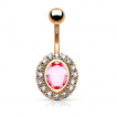 Piercing nombril plaqué or à pierre ovale bordée de strass
