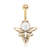 Piercing nombril plaqué or abeille à strass clair
