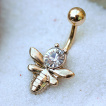 Piercing nombril plaqué or abeille à strass clair
