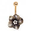 Piercing nombril plaqu or fleur exotique vintage avec strass