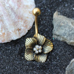 Piercing nombril plaqué or fleur exotique vintage avec strass