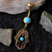 Piercing nombril plaqu or hamsa vintage ouverte avec turquoises