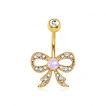 Piercing nombril plaqué or noeud papillon avec Opale et strass