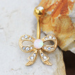Piercing nombril plaqué or noeud papillon avec Opale et strass