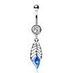 Piercing nombril plume de paon bleue