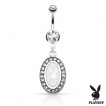 Piercing nombril portrait lapin Playboy à cadre oval gris argenté