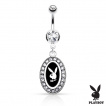 Piercing nombril portrait lapin Playboy  cadre oval gris argent