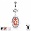 Piercing nombril portrait lapin Playboy à cadre oval gris argenté