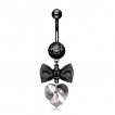 Piercing nombril rétro à noeud papillon en tissu et coeur de strass