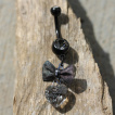 Piercing nombril rtro  noeud papillon en tissu et coeur de strass