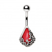Piercing nombril style antique fleuri à pierre rouge