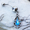 Piercing nombril style antique à pierre bleu lagon