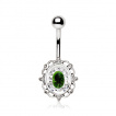 Piercing nombril style miroir ancien à strass vert et clairs