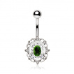 Piercing nombril style miroir ancien  strass vert et clairs