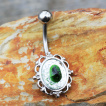 Piercing nombril style miroir ancien à strass vert et clairs