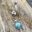 Piercing nombril tortue vintage à dos de jade verte