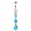 Piercing nombril  trio de gouttes de turquoise et toile strass