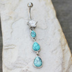 Piercing nombril  trio de gouttes de turquoise et toile strass